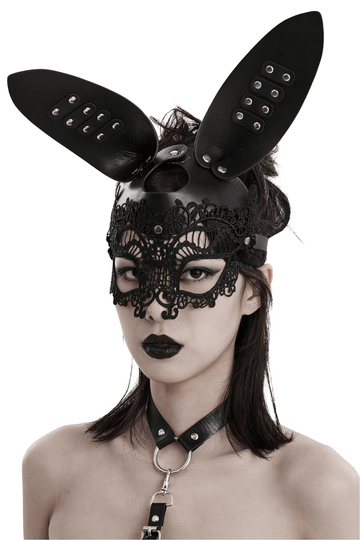Bunny Mask with 3D Ears: Gothic Lace and Leather